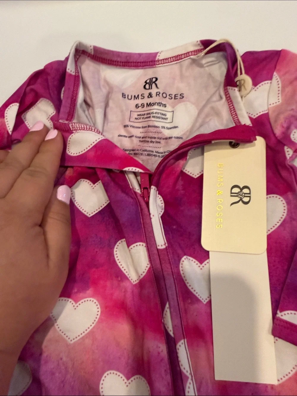Bunnies & Roses Pink & Purple Heart Zip Footie - Girls (6-9 mo)
